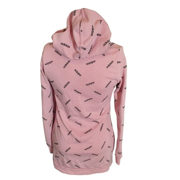 Adidas Graphic Logo Print Hoodie French Terry Tunic Hoodie Pink Black Sz XS - Picture 9 of 12